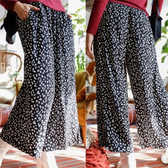 Leopard Animal Print Wide Legged Pants black/white - Picture 1 of 6